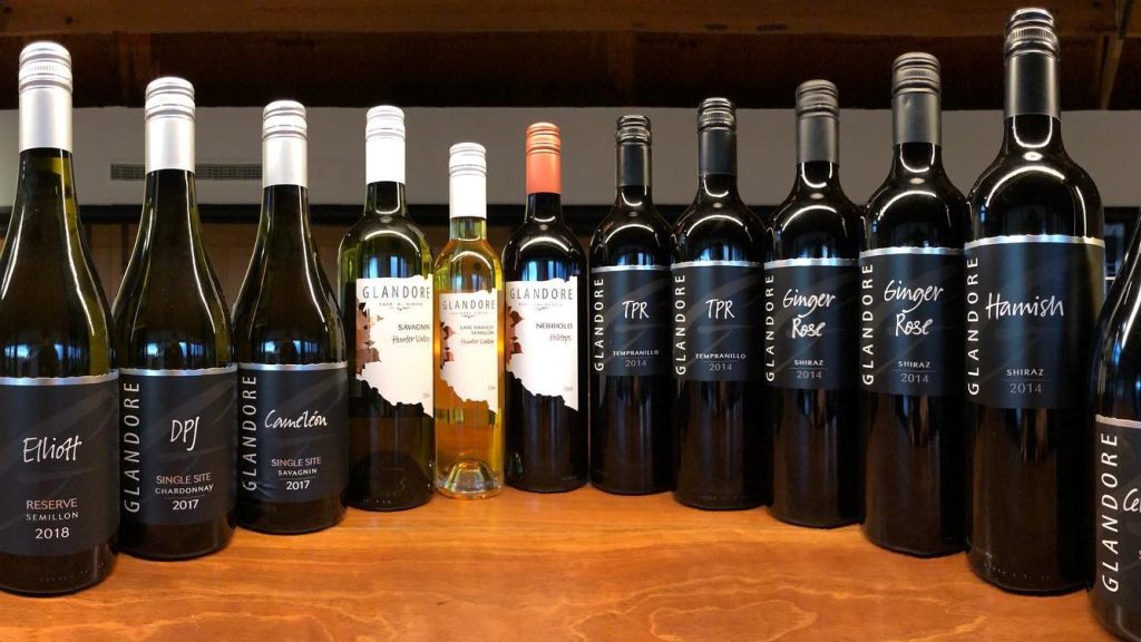 glandore estate wines bottles of wine on bench